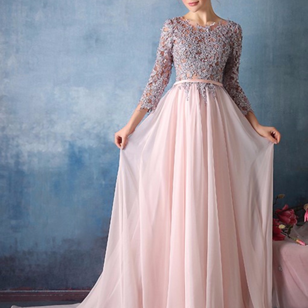 Blush, Silver Lace Gown Dress (wedding/bridesmaid)